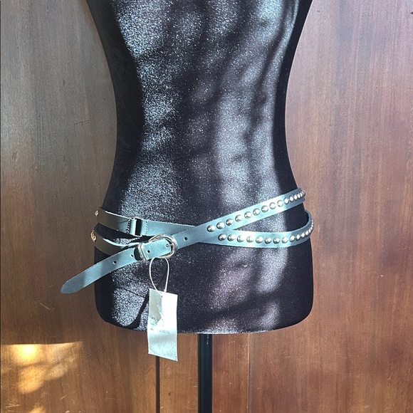 Vintage Studded Italian Leather Crossover Belt L main image 5